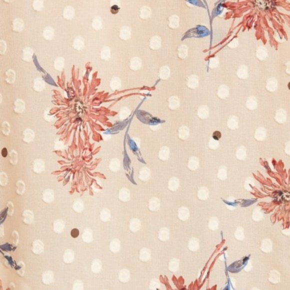 JOIE Peach Sheer Floral Polka Dot Summer Adison Silk Long Sleeve Shirt EUC sz M - Picture 5 of 16